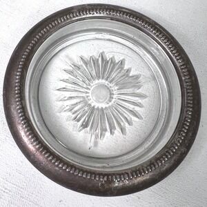Vintage Coaster‎ Glass Starburst Silver Plated Barware Drink Coaster